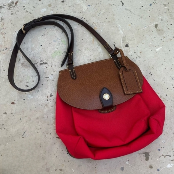 Dooney & Bourke Handbags - Dooney & Bourke Designer Red Saddle Bag Flap Crossbody Purse Handbag